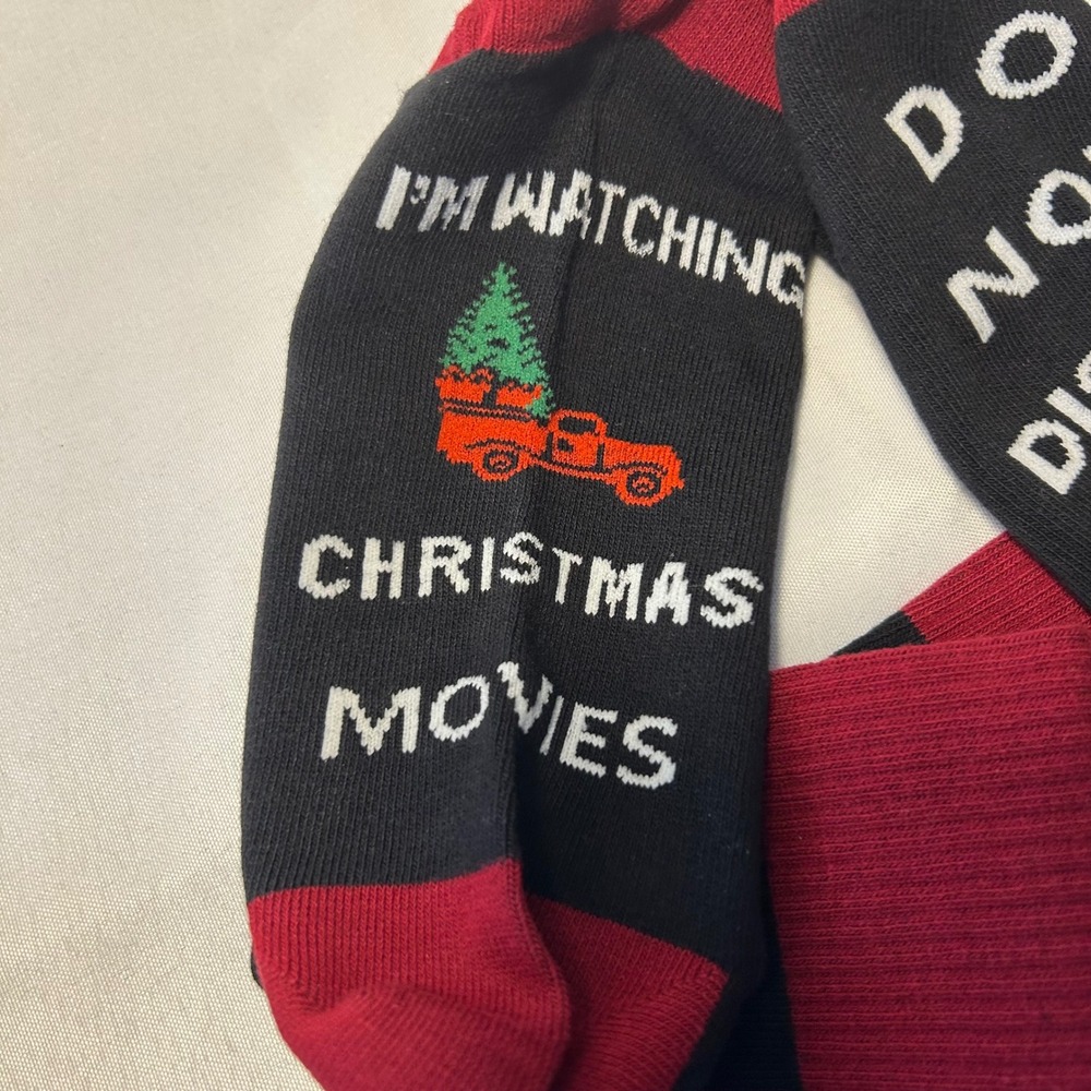 Funny Christmas Socks "Do Not Disturb I'm Watching Movies" Novelty Gift NEW - Picture 6 of 7